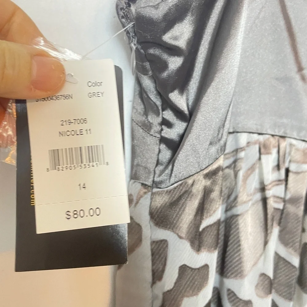 NWT Nicole Miller Beautiful FairyCore  Coquette Silver Gray Floral Dress Size 14